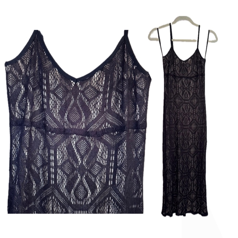 Vintage Y2K Cirrca Elegant Form Fitting Black Lace Maxi Dress